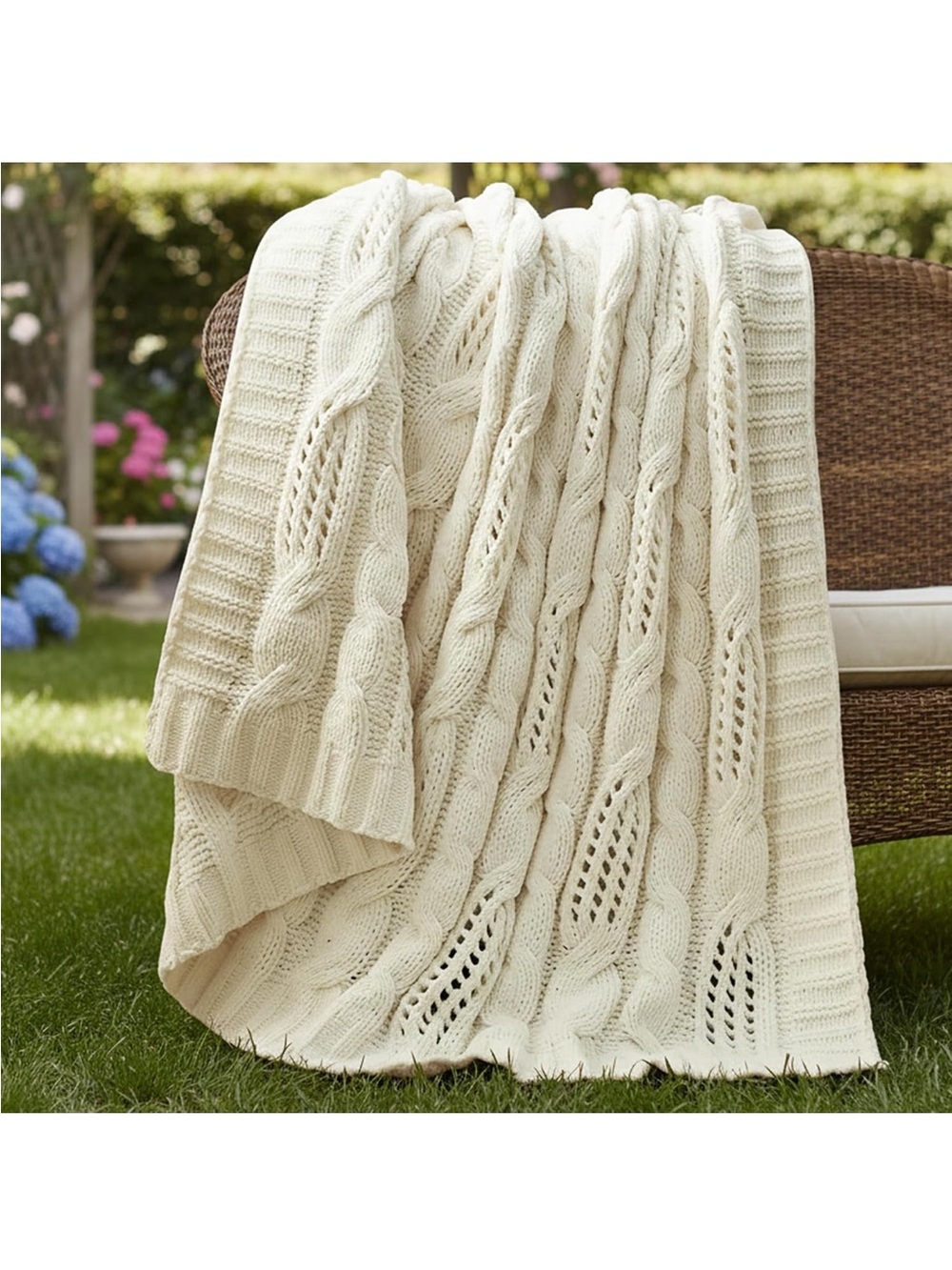 Amelia Home - Cream Cable Knit Throw Blanket. New